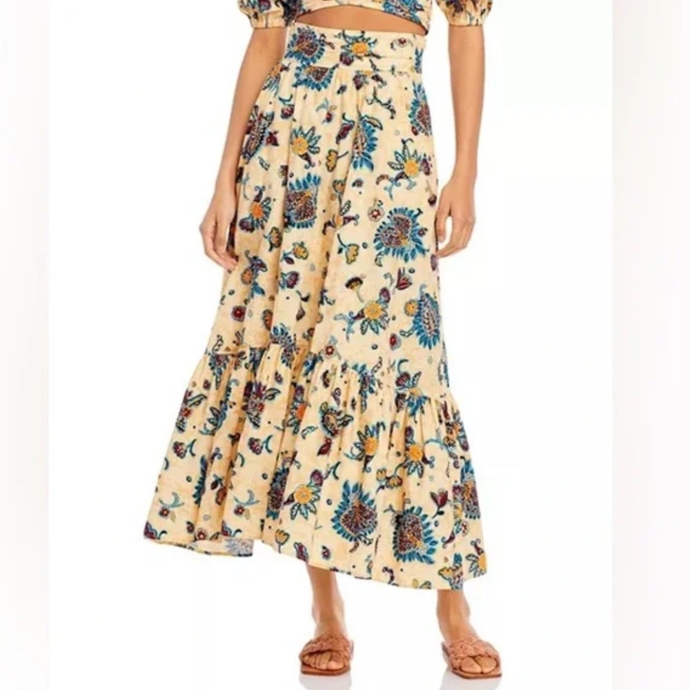 A.L.C. Cream Floral Maxi Skirt with Blue and Yellow Accents